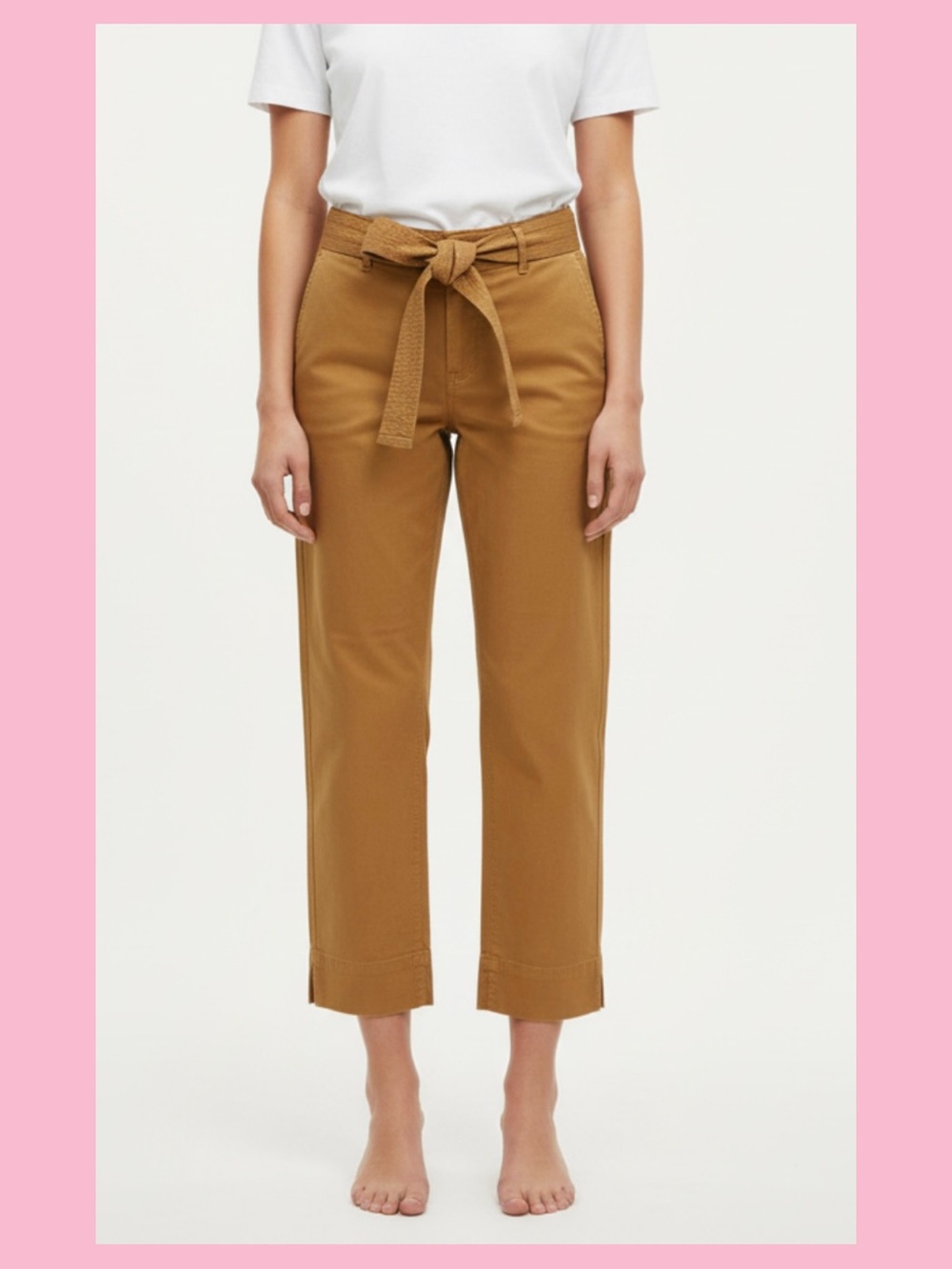 LOFT Camel Tie-Waist Cropped Pants